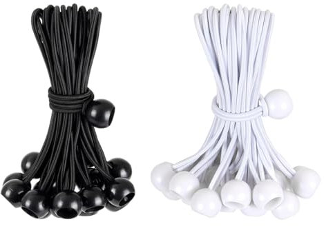 Tensor de Lona, 20 Piezas Tensor Elástico, Bungee Elástico, Tensor Elástico de Bola, Bungee Elástico Flexible, para Pancartas, Lonas, Camping, Carpas, Negro, Blanco, 10 CM