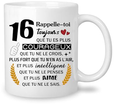 Yufansd 16 Ans Mug Tasse pour Homme/Femme Cadeaux d'anniversaire Souvenir/Cadeau pour 16ème Fille Fils Maman Papa Grands-parents Tante Oncle Nounou Marraine Parrain Anniversaire (16)