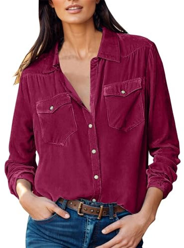 Beokeuioe Oberteil Langarmshirt Hemdkragen Knopfleiste Business Blusen Damen Velvet Bluse Einfarbig Arbeits Samt Hemden Top Bluse Winter Hemden Tshirt Freizeithemd Elegante