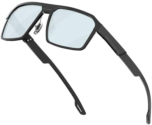 ATTCL Rechteckig Herren Polarisierte Sonnenbrille: Polarisiert UV400 Schutz Rechteckig Metallrahmen und Kohlefaser Sonnenbrillen 8799 Black Silver