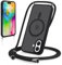 Yodege Magnetische Handyband für iPhone 16 6,1 Hülle mit Band, Handyhülle Kompatibel mit MagSafe, Matt Transluzente PC + TPU Stoßfest Schutzhülle mit Abnehmbar Kordel zum Umhängen Case, Schwarz