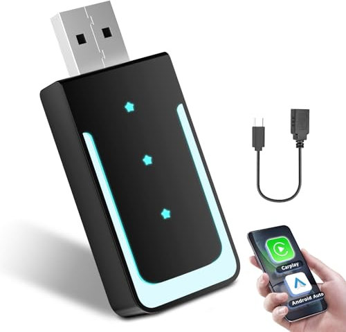 Hodozzy Adaptateur Carplay sans Fil & Adaptateur Android Auto sans Fil, 2 in 1, Carplay Dongle Convertir Filaire en sans Fil pour iOS/Android Auto, 5.8GHz WiFi, Type-C/USB Plug & Play