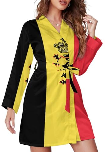GQWJKSZ Drapeau belge Badge femmes peignoir genou longue Spa Robe chemise de nuit col châle Robes légères