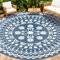 Capslpad Rund Außenterrasse Teppich ∅240cm Wende Picknickmatte Wasserdichter Kunststoff-Strohteppich Boho Innen Außenbereich Teppich für Wohnmobil Hinterhof Balkon Picknick Strand, Blau