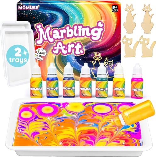 MOMUSE Kit de Peinture Marbrée à l'eau pour Enfants avec 2 Plateaux, Cadeau Fille 6 Ans Activites Manuelles, Loisirs Créatifs Jeux pour Filles et Garçons de 6 8 9 10 12 Ans