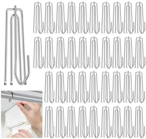 Ganchos para Cortinas, 40 Piezas Ganchos para Cortinas de Acero Inoxidable, Ganchos de Sujeción, Ganchos de Metal para Cortinas con 4 Dientes, para Cortinas y Anillas para Cortinas