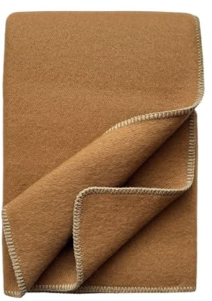 JOWOLLINA WoolOnly Doubleface Wendedecke Plaid aus norwegischer Wolle 130×200 cm (Camel)