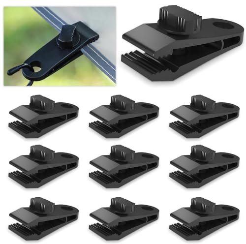 Pinzas para Toldos y Lonas,20 Piezas Tarp Clips de Lona Sujeción,Multifuncional Clip de Tienda de Plastico Negro,Toldo Tornillo Abrazaderas de Pinzas a Prueba de Viento para Carpas Cámping