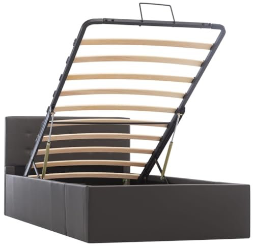 Wenjingqi 285522 Hydraulisches Boxspringbett, Kunstleder, Grau, 90 x 200 cm