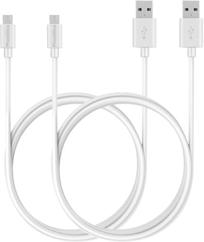 PHONILLICO Cable compatible avec écouteur Jabra Elite 65t/ Elite Active 65t/Elite sport/Talk 5/ Talk 15/ Talk 25/ Talk 35/ Talk 45/ Talk 55 [PACK 2] USB TYPE Micro-USB 2.0 Blanc 1 Mètre