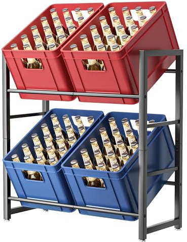 jockcaras Getränkekistenregal für 4 Getränkekisten - Schwarz Metall Getränkeregal, Stabil & Platzsparend Kistenregal mit 2 Ebenen für Bier, Wasser, Obst, Gemüse - Für Wohnzimmer, Küche & Keller