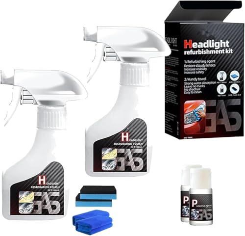 Scheinwerfer Aufbereitung Flüssigkeit Set, Auto Scheinwerfer Politur Spray, Pro Scheinwerfer-Regenerationsmittel, Flüssiges Scheinwerfer-Reparaturmittel, Für Reinigt und Poliert Vermattete (2PCS)