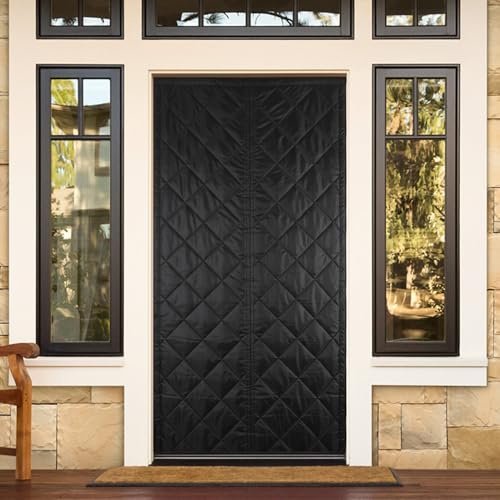 Türvorhänge Wärmeschutzvorhang, Magnetischer Thermovorhänge 200x90 cm | Verdickter Oxford-Stoff Thermvorhang Tür, Winddicht Kälteschutzvorhang FürBalkontür/Terrassentür(schwarz）