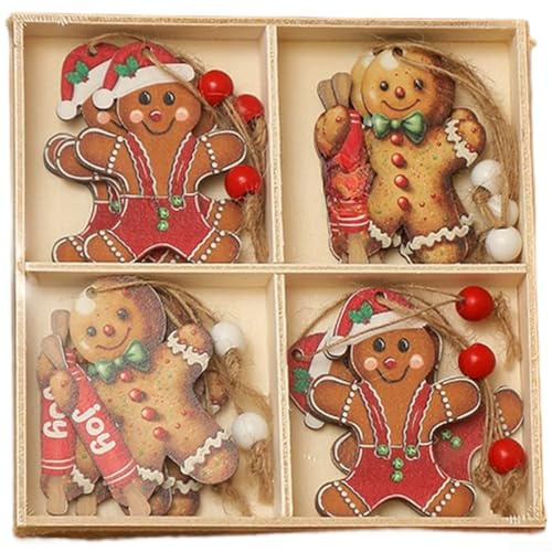 Weihnachtsschmuck für den alten Mann, gesichtslos, 12 Stück, mit Holzmaterial und gravierten Baumdesigns für saisonale Dekoration (D)