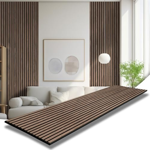 AKK-STAR Akustikpaneele Holz 2Pack (4 Stück) 240x60cm 5,76m² Wandpaneele in Holzoptik für Schallschutz & Dekoration | 3D Wandpaneele für Wohnzimmer, Homeoffice | Zur Wandmontage (Walnuss 4#)
