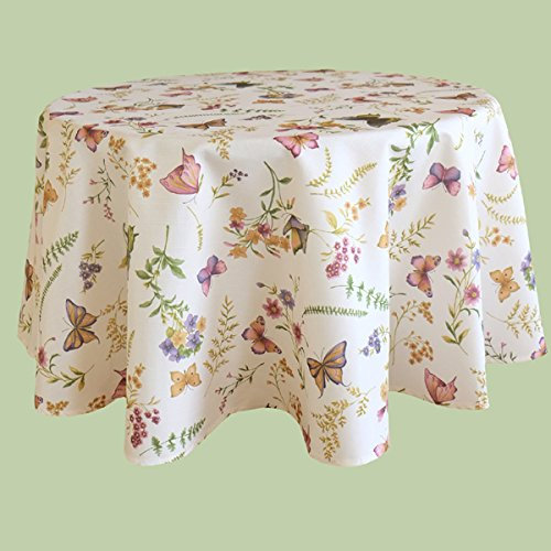 KAMACA Serie Schmetterlinge AUF DER BLUMENWIESE in Creme mit zarten Pastelltönen EIN Schmuckstück in jedem Raum (Tischdecke rund Durchmesser 170cm)