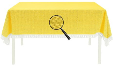 EXKLUSIV HEIMTEXTIL Gartentischdecke mit Fransen Tischdecke Classic Outdoor PVC Weichschaum rutschhemmend für Garten, Balkon, Terrasse 130x160 cm eckig gelb
