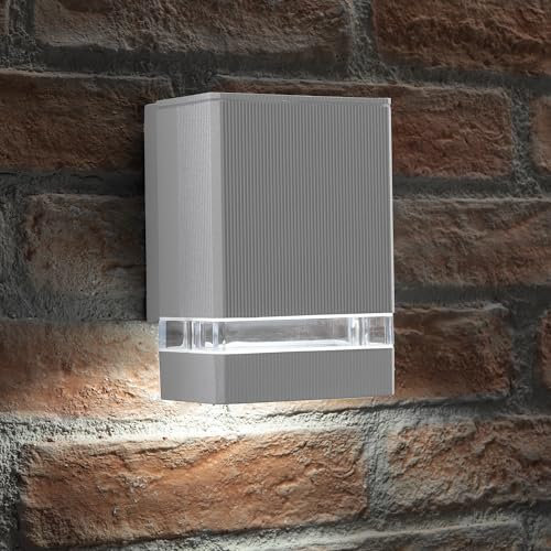 Auraglow Modern Indoor/Outdoor Up or Down Garden Wall Light - Silver- Cool White LED Bulbs Included