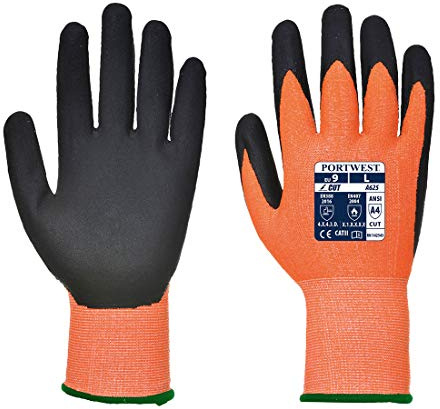 Portwest Vis-Tex Cut Resistant Gloves - PU, Color: Orange, Size: XXL, A625O8RXXL