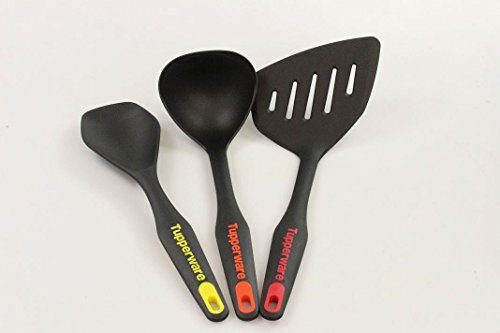 Tupperware Griffbereit Servierlöffel, Schöpflöffel und Pfannenwender - 3 Stück, Kunststoff, Löffel, Küchenset, Farbenfroh Modern, Schwarz