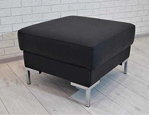Quattro Meble Schwarz Echtleder Hocker Sitzhocker Rindsleder Sitzwürfel 60x55 Fußhocker Polsterhocker Echt Leder Puff Modell KANTE mit Edelstahl-Chromfüßen