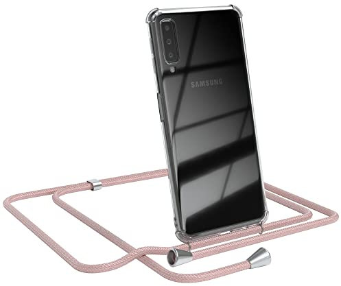 EAZY CASE Handykette kompatibel mit Samsung Galaxy A7 (2018) Handyhülle mit Umhängeband, Handykordel mit Schutzhülle, Silikonhülle, Hülle mit Band, Stylische Kette mit Hülle für Smartphone, Rosé-Gold