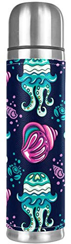 Unterwasser Korallenriff, Mollusk, Muschel und Quallen, Krabben, Blasen, auslaufsicher, Edelstahl, Isolierflasche, Thermoskanne für heiße und kalte Getränke, 500 ml, für Büro, Schule, Reisen