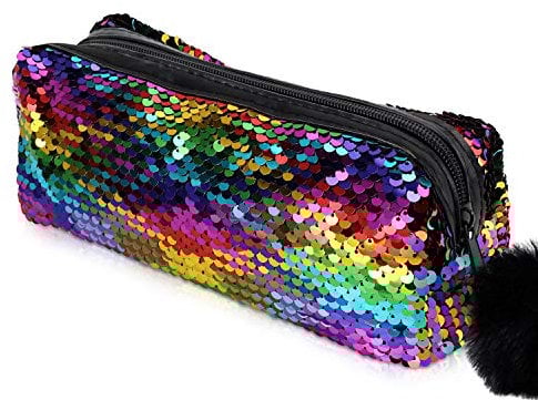 Phogary Funkeln Kosmetiktasche Meerjungfrau Spiral Reversibel Pailletten tragbar Doppelte Farbe Studenten Mäppchen für Mädchen Frauen Handtasche Geldbörse