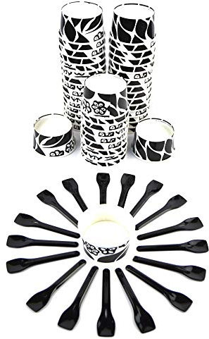 DUE ESSE S.N.C. DI SABATINI ALDO & C. Kit PZ 250 COPPETTE 80 GR in CARTONCINO Decorato + PZ 500 CUCCHIAINI Neri 9,5 CM Ideali per Gelato, Yogurt E Mousse