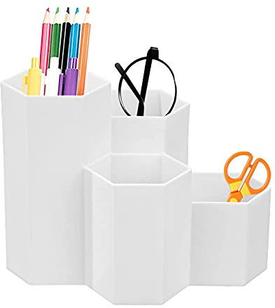 Xionghonglong Porte-Stylo Hexagonal, Porte-Stylo Hexagonal en Plastique, Organisateur de Crayon, Papeterie Porte-Stylo Hexagonale, Crayon Container Multifonction, Pot à Crayons (Blanc)