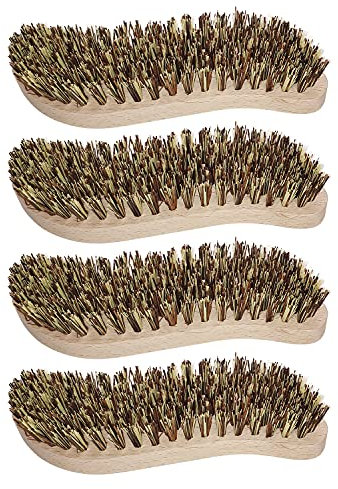 4 Stück Scheuerbürste, Reinigungsbürste mit extra harten Borsten, Putzbürste, Hand Schrubber, Ergonomischer Griff aus Holz in S-Form, Wurzelbürste für Küche, Garten, Haushalt - Made in Germany