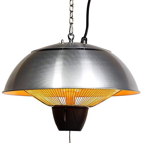 Heatlab Ceiling Hanging Outdoor Indoor Halogen Bulb Electric Infrared Patio Heater 1.5kW, Stainless Steel