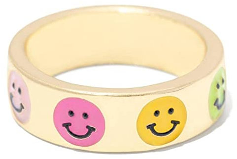 SONGK Lächeln Ring Emaille Dicke Ringgröße Luxus Frühling Glück Schmuck Herz Wolken Ringe für Frauen Geschenk