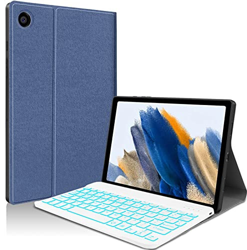 Étui avec clavier rétroéclairé pour Samsung-Galaxy-Tab A8 10.5 2022 – JUQITECH Étui souple intelligent avec clavier Bluetooth pour Galaxy Tab A8 10,5 SM-X200/X205/X207 – Housse amovible avec clavier