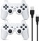Powerextra Mando Inalámbrico para PS3, 2 Pack Wireless Bluetooth Six-Axis Playstation 3 Gamepad Joystick Controlador con Doble Vibración Recargable Controller con Cable para PS-3(Blanco)