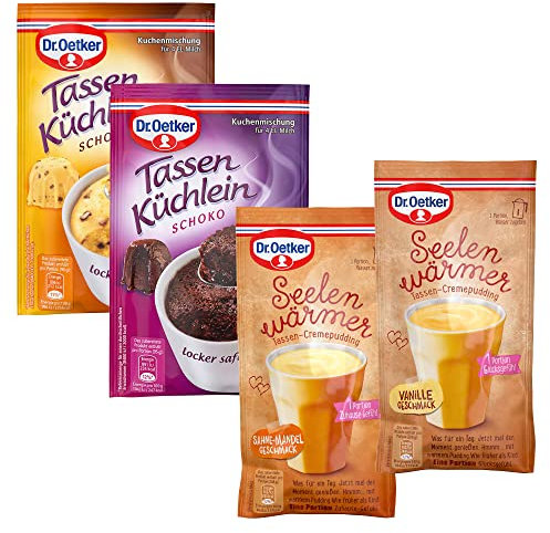 Dr. Oetker Tassen Probier-Set im 16er Pack – Tassenküchlein Schoko & Schokino, Tassenpudding Seelenwärmer Vanille & Sahne-Mandel