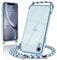 Micoden Handykette kompatibel mit iPhone Xr hülle Ultra dünn Kameraschutz Herz Love Design Galvanik TPU Silikon Bumper Kordel zum Umhängen Handyhülle mit Band Schutzhülle,Blau