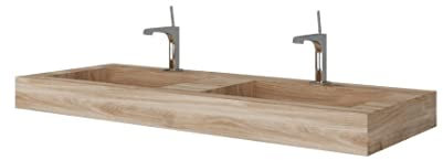 HPL Doppelwaschtisch in 120cm Holzoptik Eiche Honig