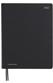 Papertrac - Kalender Januar 2023 Dezember 2023 - Flex-o Leder - Wochenansicht Vertikal - Größe: 15x21 cm (A5) - Sprache: Spanisch - Englisch - Schwarz