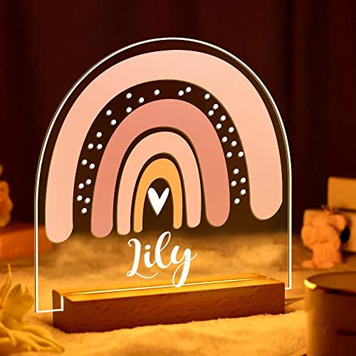 VEELU LED Lampe Regenbogen Nachtlicht Kinder Personalisierte Geschenke Baby mit Name Arcyl Nachtlampe Raumdekoration Geschenk für Mädchen Junge Kinder Geburtstagsgeschenk