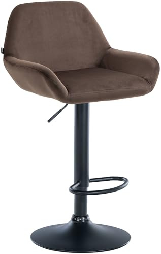 CLP Barhocker Braga Samtbezug mit Metallgestell I Höhenverstellbar und 360 drehbar I Moderner Barstuhl mit Fußstütze für Küche und Bar, Farbe:braun, Gestell Farbe:schwarz