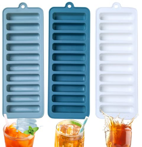 3 Pieces Ice Cube Trays,Silicone Ice Stick Trays,10-Cavity Ice Cube Mould for Chilling Whiskey Cocktails,Cocktails,Drinks Easy Release(Random Color)