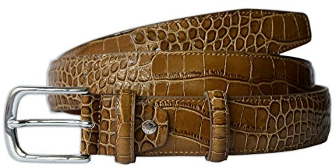 PASQUALE CUTARELLI Italienischer Ledergürtel mit Krokodilmuster Taupe Mittel 95 Zentimeter