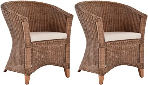 Krines Home 2er Set Rattan Sessel Ken Cocktailsessel Lounge Wohnzimmer Sessel Clubsessel Rattansessel (Vintage Braun)