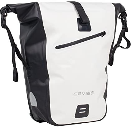Fahrradtasche weiß/schwarz Packtasche 25 L Gepäckträgertasche Wasserdicht Schnellverschluss