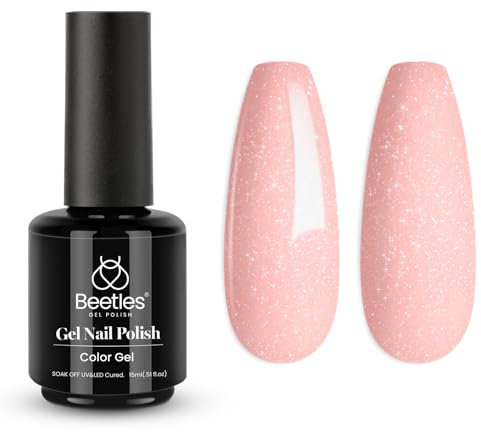 beetles Gel Polish 1 Pcs 15ml Shimmer Nude Nail Polish Pink Gel Nail Polish Soak Off LED Nail Lamp Gel Polish Nail Art Manicure Salon DIY Home Nude Gel Polish 0.5Oz