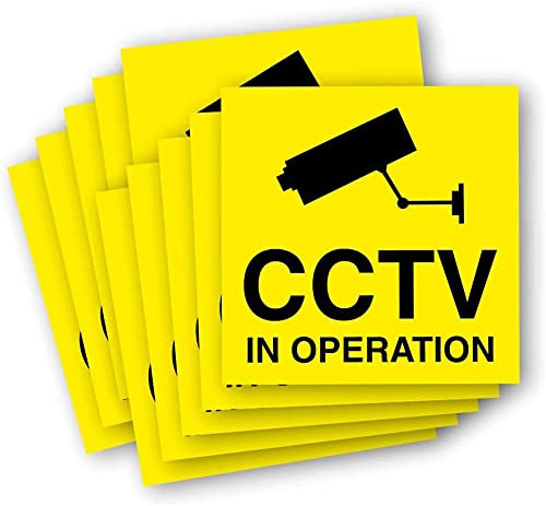 Outdoor/Indoor Security CCTV In Operation Vinyl Sticker Pack - 6 Ultra-Durable Waterproof, Weatherproof, Sun Resistant Signs - 100mm x 100mm