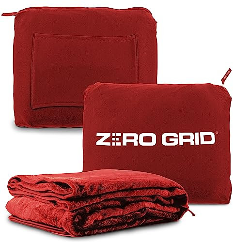 Zero Grid Lightweight Airplane & Travel Blanket with Foot Pockets, Red