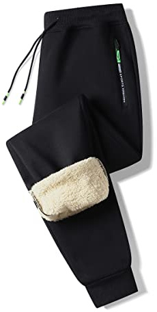 ZOXOZ Mens Joggers Zipped Pockets Cotton Elasticated Slim Fit Sweatpants Winter Warm Jogging Bottoms Plush Trousers Black XL