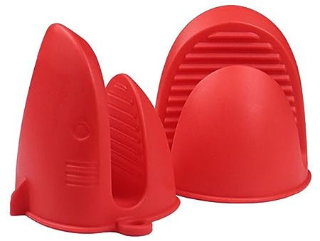 Silicone Oven Gloves, Pot Holders-Heat Resistant, Non-Slip, Waterproof, Mini Oven Mitts Perfect for Cooking, Baking and BBQ (Red)